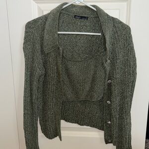 Green sweater with sweater tank top gem button sweater cardigan